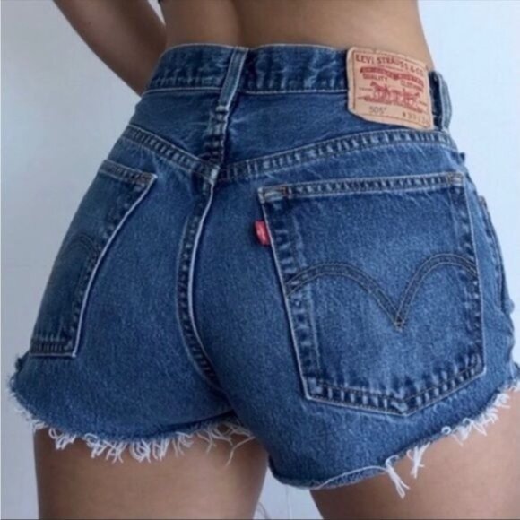 Levi's 501 premium High waisted Raw hem denim Shorts size 27 - Picture 9 of 9